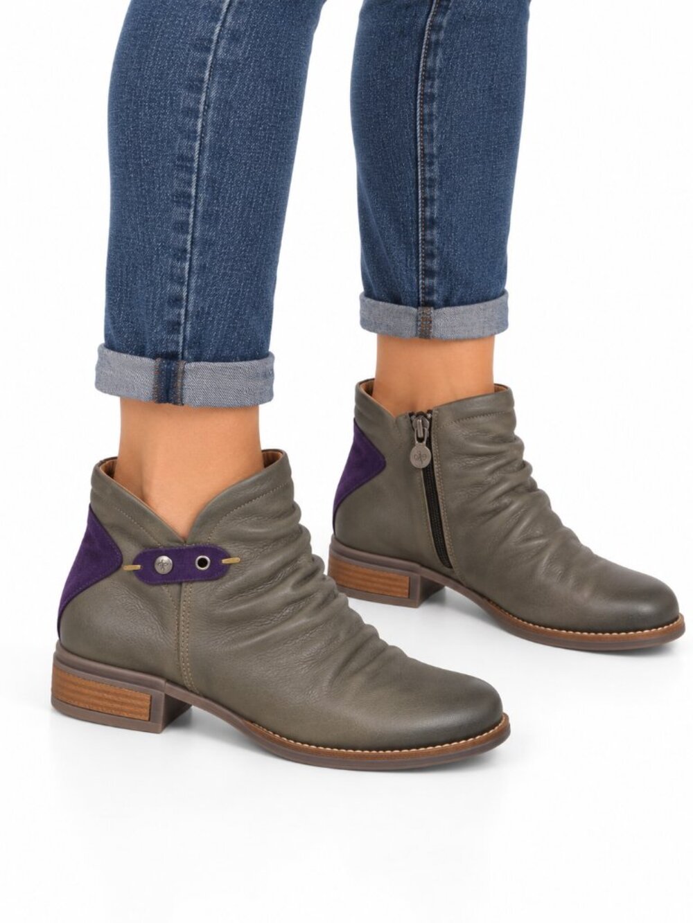 WANDA PANDA Slouchy Leather Ankle Boots Grey Purple 42EU 11US Suede Boho Classic